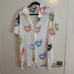 Boohoo White Shirt with Colorful Heart Prints